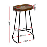 Stool Set of 2 Backless Wood Bar Stools 75cm - Black