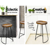 Stool Set of 2 Backless Wood Bar Stools 75cm - Black