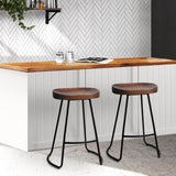 Stool Set of 2 Wood Backless Bar Stools 65cm - Black and Dark Natural