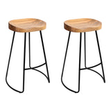 Stool Set of 2 Wood Backless Bar Stools 65cm - Black and Light Natural