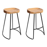 Stool Set of 2 Wood Backless Bar Stools 65cm - Black and Light Natural