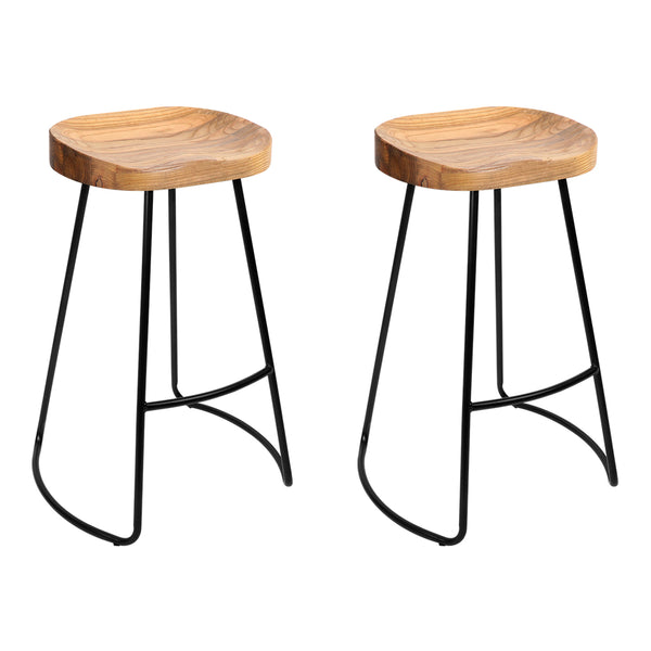 Stool Set of 2 Wood Backless Bar Stools 65cm - Black and Light Natural