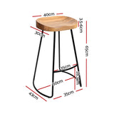 Stool Set of 2 Wood Backless Bar Stools 65cm - Black and Light Natural