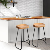 Stool Set of 2 Wood Backless Bar Stools 65cm - Black and Light Natural