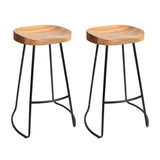 Stool Set of 2 Wood Backless Bar Stools 75cm - Black and Light Natural