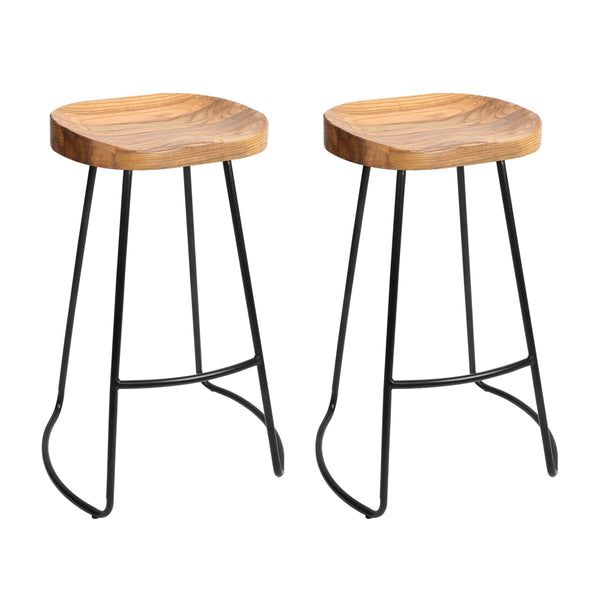 Stool Set of 2 Wood Backless Bar Stools 75cm - Black and Light Natural