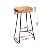 Stool Set of 2 Wood Backless Bar Stools 75cm - Black and Light Natural