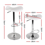 Stool Set of 2 Gas Lift Bar Stools PU Leather - White and Chrome