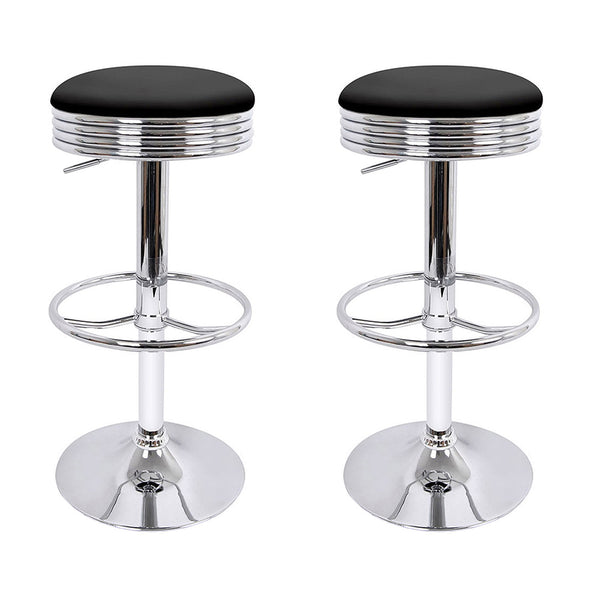 Stools Set of 2 Backless PU Leather Bar Stools - Black and Chrome