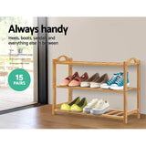 Shoe Rack Stackable 3 level Organiser Wooden Stand Shelf 3 Shelves 68cm x 26cm x 47cm