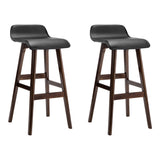 Stool Set of 2 PU Leather Wood Wave Style Bar Stool - Black