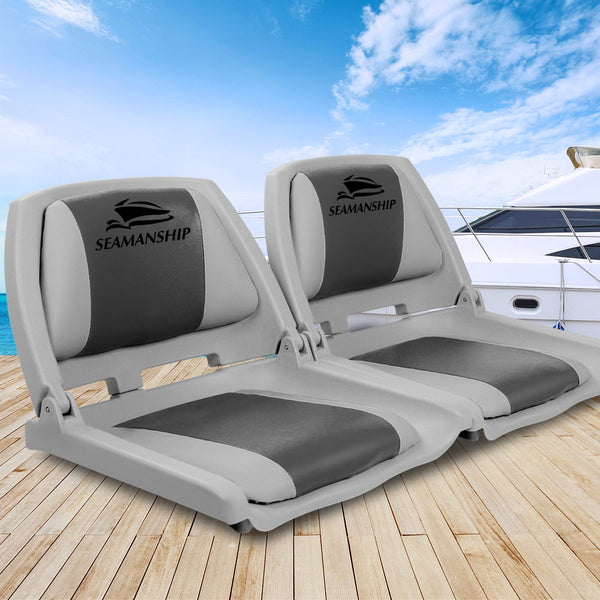 Boat Seats Set of 2 Folding Swivel Boat Seats - Grey & Charcoal