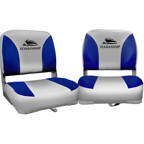 Boat Seats Set of 2 Folding Swivel Boat Seats - Grey & Blue