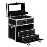 Makeup Portable Cosmetic Beauty Makeup Carry Case with Mirror - Diamond Black