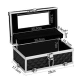 Makeup Portable Cosmetic Beauty Makeup Carry Case with Mirror - Diamond Black