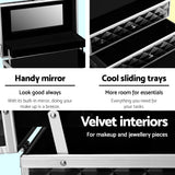 Makeup Portable Cosmetic Beauty Makeup Carry Case with Mirror - Diamond Black