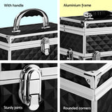 Makeup Portable Cosmetic Beauty Makeup Carry Case with Mirror - Diamond Black