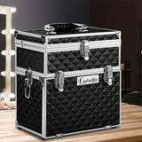 Makeup Portable Cosmetic Beauty Makeup Carry Case with Mirror - Diamond Black