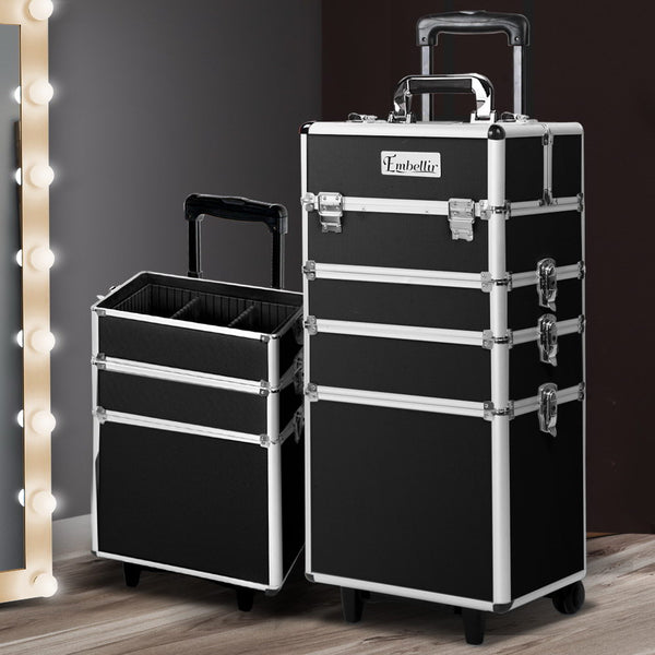 Case Trolley Case portable Smart Dividing For Cosmetic Beauty Makeup  Practical - Black