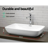 Sink 60 x 38.5 x 13cm Ceramic Rectangle Sink Bowl - White