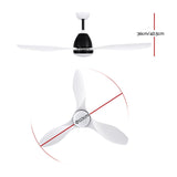 Ceiling Fan 48'' Light Remote Control DC Motor White 3 Blades 1300mm