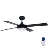 Ceiling Fan 52" With Light, Fan with 45W Reverse motor for summer or winter mode - Black