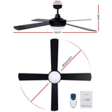 Ceiling Fan 52" With Light, Fan with 45W Reverse motor for summer or winter mode - Black