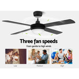 Ceiling Fan 52" With Light, Fan with 45W Reverse motor for summer or winter mode - Black