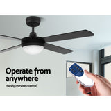 Ceiling Fan 52" With Light, Fan with 45W Reverse motor for summer or winter mode - Black