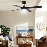 Ceiling Fan 52" With Light, Fan with 45W Reverse motor for summer or winter mode - Black