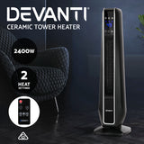 Heater Ceramic 2400W Tower Fan  Electric Heater Tower Fan Heater Portable Oscillating with Remote Control  Black