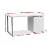 Desk Office desk 140 x 60 x 72cm student desk Metal Desk with 3 Drawers - White