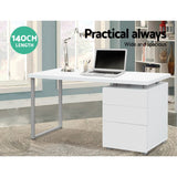 Desk Office desk 140 x 60 x 72cm student desk Metal Desk with 3 Drawers - White