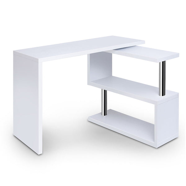 Desk Adjustable desk folding in middle desk rotating space saver Corner Desk with Bookshelf - White Stand