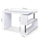 Desk Adjustable desk folding in middle desk rotating space saver Corner Desk with Bookshelf - White Stand