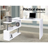 Desk Adjustable desk folding in middle desk rotating space saver Corner Desk with Bookshelf - White Stand