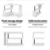 Desk Adjustable desk folding in middle desk rotating space saver Corner Desk with Bookshelf - White Stand