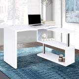 Desk Adjustable desk folding in middle desk rotating space saver Corner Desk with Bookshelf - White Stand