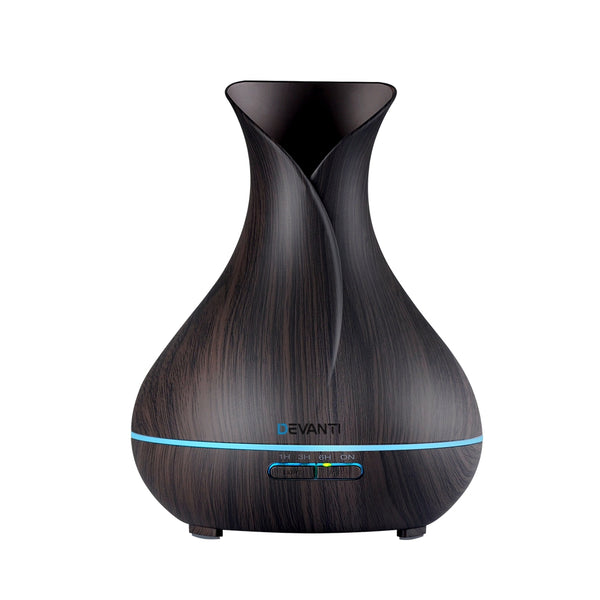 Diffuser with Four in one functions Aroma Diffuser and remote control- Lights Effects- Dark Wood 400ml