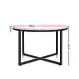 Coffee Table Marble Effect Side Tables Bedside Round Black Metal 70X70CM