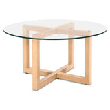 Table Coffee Table with Tempered Glass Round Coffee Table - Beige