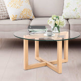 Table Coffee Table with Tempered Glass Round Coffee Table - Beige