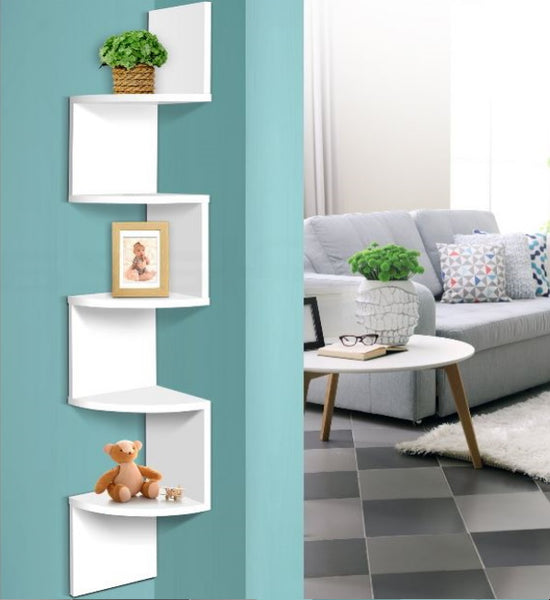 Bookcase Display Storage Stand  5 Lv Corner shelf Wall Shelf - White D/F