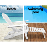 Chairs Outdoor Furniture Pool Chair Beach Chair with Ottoman - White