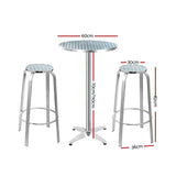 Set Table and Stools Adjustable Aluminium Outdoor Bistro indoors set Cafe 3 Pieces set Round