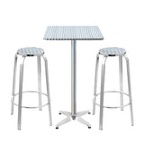 Set Table and Stools Adjustable Aluminium Cafe Outdoor Bistro style set  3 pieces Square