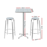 Set Table and Stools Adjustable Aluminium Cafe Outdoor Bistro style set  3 pieces Square