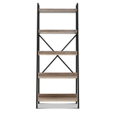Bookcase Display Storage Stand Rack 5 Level  Metal Frame Oak Look