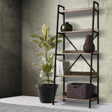 Bookcase Display Storage Stand Rack 5 Level  Metal Frame Oak Look