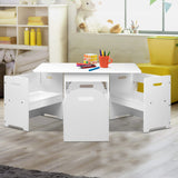 Kids Storage kids seat and store 4 pieces  Kids Table and Chairs Set Storage Box Toys Play Desk  Children
